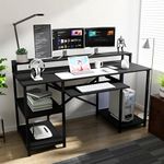 Klaxon Computer Table for Home Office with Keyboard Tray and Monitor Stand, Engineered Wood Study Table and Gaming Desk with Storage Shelves, 150 cm, Black