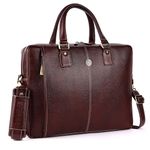 HAMMONDS FLYCATCHER Genuine Leather Office Bag for Men, Laptop Bag for Men, Leather Bag for men for 15.6 Inch Laptop, Adjustable Strap, Multi Compartments, Trolley Strap, 1 Year Warranty - Brown