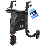 VOCIC Z25 Pro Rollator Walker for Seniors, Aluminum 3 Wheel Foldable Rollator with Non-Slip Tray, Cane Holder & Cup Holder, 20CM Airless Tires, Lightweight Three Wheel Walker, Max 136KG(Black)