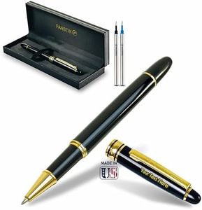 FANSTIK Customized RollerBall Pen with name (MADE IN USA), stainless steel pen, black and gold pens, engraved pens personalized, luxury pens for men and pens for women. (RollerBall Black-Gold)