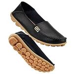 Fashion Brand Best Show Women's Leather Loafers Casual Round Toe Moccasins Wild Driving Flats Shoes Black