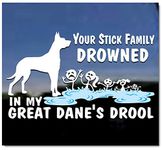 Your Stick Family Drowned in My Great Dane's Drool | Funny Dog Vinyl Window Decal Sticker