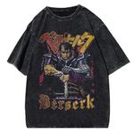 acsewater Washed Retro Tide T-Shirt Summer New Berserk Anime Printing Loose Short-Sleeved T-Shirt Do Old Tops