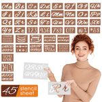 Alphabet Stencils, 45 Pcs Plastic Reusable Letter Stencils for Crafts Kit with 3 Alphabet Sets in Different Size and Numbers, Symbols, Decorative Wreath, Chalkboard Stencils, Different Fonts Stencils