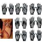 14 PCS Hand Shape Temporary Tattoo Stencil Kit, Indian Arabian Self Adhesive Reusable Glitter Tattoo Templates for Women Girls