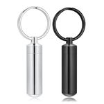 2 pack Cremation Jewelry Cylinder Urn Keychain for Ashes for Women Men Glass Memorial Locket Keepsake Pendant Ash Holder,Silver/Black