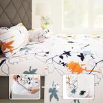 Story@Home | Bedsheet | Fitted Bedsheet for Double Bed,186 TC, White, Floral, 100% Cotton Elastic Fitted Bedsheets Queen Size (152 x 182cm) & 2 Pillow Covers (46 x 69cm). Perfect for Festive Gifting!