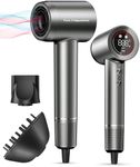Hair Dryer - Negative Ionic Blow Dryer with 170000 RPM High Speed Brushless Motor for Fast Drying, Low Noise, HD Display Hair Dryer with Diffuser and Nozzle, 5 Temps & 2 Speeds