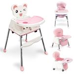 MY NEWBORN by 10CLUB 4-in-1 Baby High Chair (Pink) | Adjustable Dining Tray | Baby High Chair for 6+ Months | Baby High Chair for Feeding with Foot Rest | Foldable Seat with Wheels