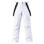 YEEFINE Men's Waterproof Snow Ski Pants Insulated Warm Winter Outdoor Snowboard Bibs with Suspenders(White,M)