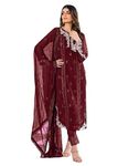 Uday Enterprise women's faux georgette with soft silk semi stitched embroidery and hand work multi color designer pakistani salwar suit (Maroon)