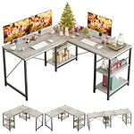 Bestier 150CM Reversible L Shaped Desk with Shelves Industrial Corner Desk 240CM Long Table Computer Workstation with 3 Cable Holes