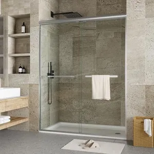 GarveeTech Semi Frame Sliding Shower Door,56-60" W x 72" H Double Sliding Shower Door, 5/16" (8mm) Thick SGCC Tempered Glass - Explosion-Proof Film, Brushed Nickel