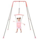 FUNLIO Baby Jumper with Stand for 6-24 Months, Infant Jumper for Indoor/Outdoor Play, Toddler Jumper for Baby Girl/Boy, with Adjustable Chain, Easy to Assemble & Store (with Stand) - Pink