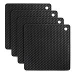 flintronic Silicone Table Mat, 4PCS Silicone Trivet Non-Slip, 18.5CM Honeycomb Kitchen Table Pad Multi-Purpose Hot Pads, Spoon Rest, Cooking & Dining (Square-Black)