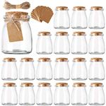 Nicunom 20 Pack Yogurt Jars with Cork Lids, 200ml Clear Glass Pudding Jars, Glass Jars Containers with Label Tags and String for Yogurt, Pudding, Milk, Jam, Honey, Mousse, Wedding Favors