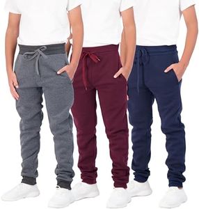 3 Pack: Boys Girls Youth Teen Active Athletic Basic Soft Kids Sports Fleece Jogger Soccer Track Gym Running Slim Pajama Sweatpants Casual Athletic Pantalones Winter Pockets-Set 4,M(10-12)