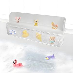 VOVIOSDE Bathtub Splash Guard, 23.6" Silicone Splash Guard for Bathtub with 8 Suction Cups, Kids Bath Tub Shelf and Organizer for Baby Bath Toys