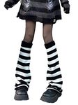 Xhonp Women Girls 90s Leg Warmer Kawaii Crochet Harajuku Leg Cover Stockings Striped Gothic Leg Warmers, A-black, One Size