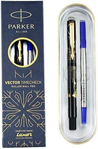 Parker Moments Vector Timecheck Gold Trim Blue Ink Roller Ball Pen, Black