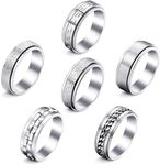 LOWNOUR Silver Rings for Women Men 6pcs Fidget Ring Anxiety Stainless Steel Ring Set