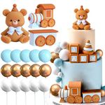 JeVenis Blue Balls Bear Cake Decoration Baby Bear Baby Shower Cake Topper Bears Train Cake Decoration Baby Shower Birthday Cake Decoration