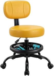 Rolling Garage Mechanic Shop Stool with Backrest, Height Adjustable Heavy Duty Swivel Task Chair with Footrest & Storage Tray, Mobile Workshop Stool for Auto Repair, Salon, Lab, Tattoo Shop (Yellow)