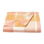 Lavish Home Collection Oversized Vintage Look Woven Acrylic Faux Cashmere-Feel Plaid Throw – Breathable and Machine Washable (Desert Blush