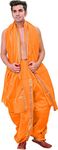 Exotic India Ready to Wear Dhoti and Angavastram Set wi - Color Bright Marigold