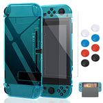 Case for Nintendo Switch,Fit The Dock Station, Protective Accessories Cover Case for Nintendo Switch and Joy-Con Controller - Dockable with a Tempered Glass Screen Protector,Crystal Clear Blue