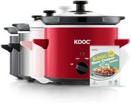 KOOC Small Slow Cooker, 2 Quart, Free Liners Included for Easy Clean-up, Upgraded Ceramic Pot, Adjustable Temp, Nutrient Loss Reduction, Stainless Steel, Red, Round