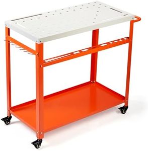 GVGBUK Movable Workbench Table,35.8“x 18.1”Welding Table,1200LBS Static Weight Capacity,Sawhorse Tool Slots and Fixture Holes（5/8-inch Fixture Holes）,4 Wheels (4 with Brake)