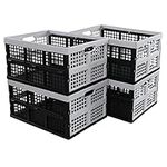 Qqbine 34 L Plastic Collapsible Storage Crates, Folding Crate Baskets, Black and Light Grey, 4 Packs