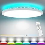 Peasur 30CM LED Ceiling Light 3000-6000K, 24W 3200LM Bathroom Light Dimmable with Remote Control, RGB Color Changing Backlight, Flush Ceiling Light Round Ceiling Lights for Bedroom Kitchen Hallway