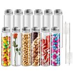 12Pcs Test Tubes 80ml Plastic Test Tubes with Lids, Transparent Test Bottle with Cleaning Brush Plastic Tubes for DIY Candy Powder Spice Liquid Storage