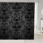 Black Damask Fabric Shower Curtain Antique Victorian Baroque Gothic Shower Curtain Sets Vintage Floral Exotic Sugar Skull Bathroom Accessories 72" Wx72 L,Skeleton Bohemian Decor,Charcoal Grey