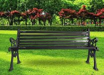 OUTLIVING Cast Iron 3 Seater Garden Bench for Indoor & Outdoor Park | Patio | Living Room | Terrace | Balcony - (Black)