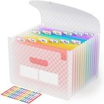 ABC life Accordian File Folder Organizer Letter Size Expanding File Folder 13 Pockets, A4 Portable Document Paper School Organizer, Expandable Multicolor Accordion Filing Folders with Labels(Pink)