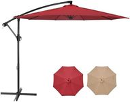 HealSmart 10ft Offset Hanging Patio Umbrella Cantilever Market Umbrellas with Crank & Cross Base, for Backyard, Poolside, Lawn and Garden, Red