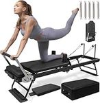 XZEIT Foldable Pilates Reformer Machine, Pilates Equipment for Home Workout, Reformer Machine Suit with 5 Stainless Steel Spring Tube and Square Box, Springboard,Black