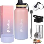 Lexlion Tea Infuser Bottle - Fruit Infuser Water Bottle 32 Oz, Triple Walled Insulated Stainless Steel Bottle, Thermal Leaf Infuser, Silicone Sleeve, Cleaning Brush, 3 Lids Leakproof, Metal Mug Gallon