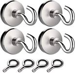 JANSANE 150LBS Magnetic Hooks with 4 Eyebolt Hooks Neodymium Rare Earth Fishing Magnets Heavy Duty Super Strong Powerful Industrial Eyes Ceiling Hooks for Refrigerator Locker Cruise Cabins 4 Pack