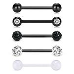 VCMART 5pcs 14Gauge Tongue Bars Piercing Ring Set 16mm Surgical Steel Flexible 5 Styles