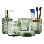 Dechoga Bathroom Accessories Set, 5Pcs Bathroom Décor Accessories - Lotion Dispenser, Soap Dish, Toothbrush Holder, Mouthwash Cup, Modern Bathroom Decor (Green)