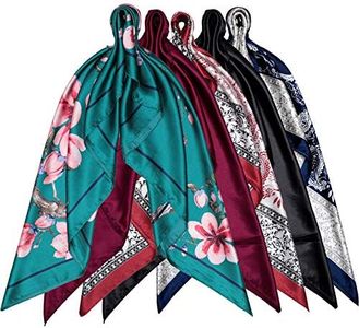 5 Pieces Head Scarf 35 Inch Satin Large Square Hair Scarves Silk Like Neck Scarf Head Wraps Headscarf for Women, Bright Colors, approx. 35 x 35 inch/ 90 cm x 90 cm