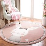 Safavieh Carousel Kids Collection CRK166P Bunny Nursery Playroom Area Rug, 5'3" x 5'3" Round, Pink/Ivory