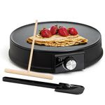 Moss & Stone 12” Electric Griddle & Crepe Maker Machine with Batter Spreader & Spatula. Electric Crepe Maker Adjustable Temperature Settings for Blintzes Pancakes Roti & Tortilla, Non-Stick Crepe Pan