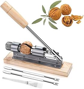 EGETOTA Nutcracker Heavy Duty Pecan Walnut Cracker Plier Opener Tool for Easy Cracking Nuts Hazelnuts Almonds Chestnut Desktop Wood Base with Handle & 2 Picks & 1 Cleaning Brush