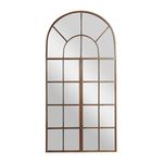 Deco 79 Metal Window Pane Inspired Wall Mirror with Arched Top, 24" x 2" x 48", Brown