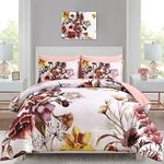 Luxudecor Floral Comforter Set Queen Size 7 Piece, Blush Flower Bed in a Bag, Elegant Floral Comforter with Sheet Set, Soft Microfiber Bedding Set for All Season (Blush, 90"x90")